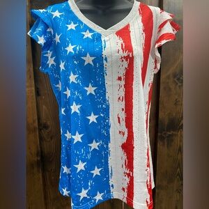 Flutter Sleeve American Flag Top